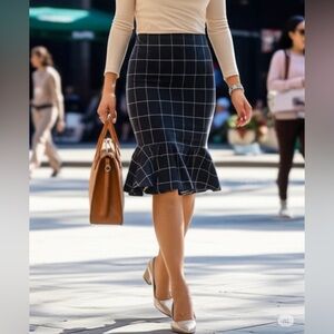 Anne Taylor Plaid Flounce Hem Pencil Skirt